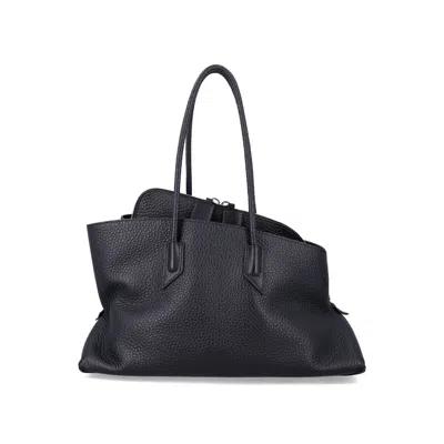Attico The  La Passeggiata Medium Grainy Leather Tote In Black