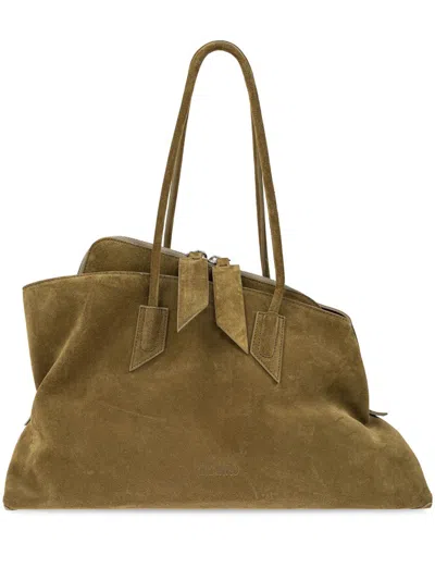 Attico The  La Passeggiata Medium Leather Shoulder Bag In Kaki