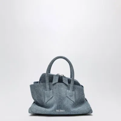 Attico Denim Texture Tote Bag Structured Shape Top Handles In Blue