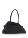 Attico The  'la Passeggiata Small' Black Shoulder Bag With Tubular Handles And Impressed Logo On The