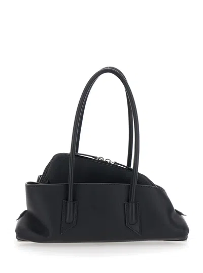 Attico The  'la Passeggiata Small' Black Shoulder Bag With Tubular Handles And Impressed Logo On The