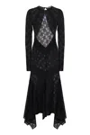Attico Long Sleeve Lace Midi Dress In Black