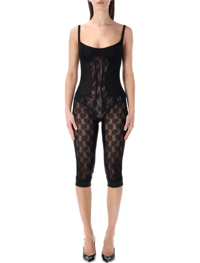 Attico Lace Overall Catsuit In Black