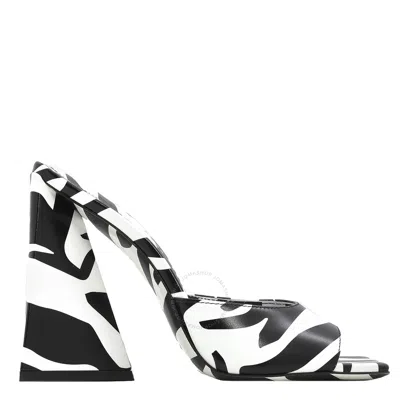 Attico The  Ladies Devon Zebra Print Heel Mule In White/black