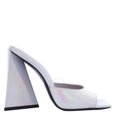 Attico The  Ladies Holographic Silver Devon Mules In Silver Tone