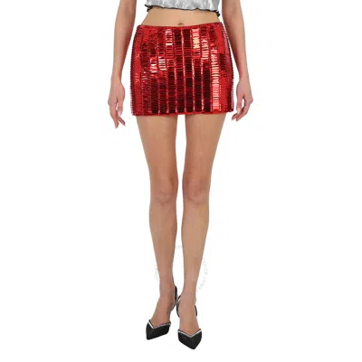 Attico The  Ladies Red Rue Crystal-embellished Mini Skirt