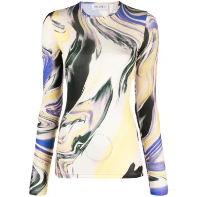Attico The  Lavander/sunflower/ivory Marbled-pattern T-shirt In White