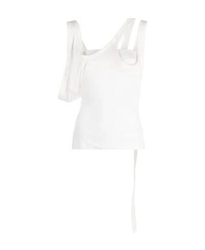 Attico Asymmetric Ribbed Top In White