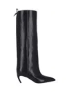 Attico Leather High Shaft Ankle Boots With Pointed Toe In Black