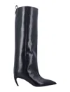 Attico Leather High Shaft Ankle Boots With Pointed Toe In Black