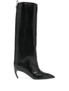 Attico Leather High Shaft Ankle Boots With Pointed Toe In Black