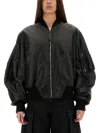 Attico Bomber Jacket With Bishop Sleeves In Black