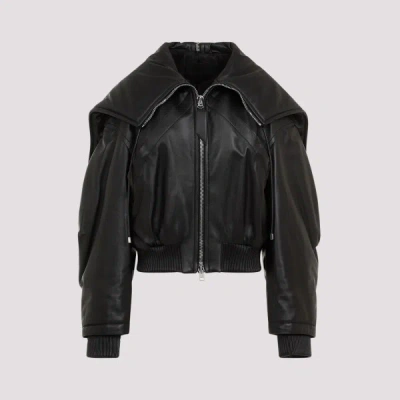 Attico The  Leather Bomber Jacket 38 In  Black
