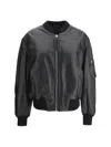 Attico Oversized Leather Bomber Jacket With Ribbed Details In Black