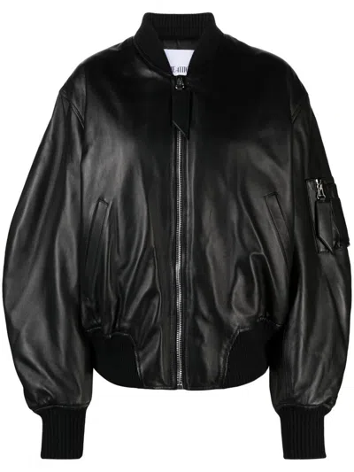 Attico Anja Leather Bomber Jacket In Negro