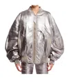 Attico Mirror-like Leather Anja Bomber With Vintage Effect In Gray