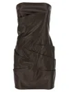 Attico Strapless Leather Dress With Layered Textured Finish In Brown