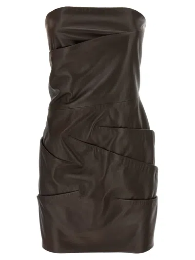Attico Leather Dress Dresses Brown In Black