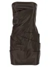 Attico Strapless Leather Dress With Layered Textured Finish In Brown