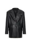 Attico Tailored Black Lambskin Blazer With Notched Lapels In Black
