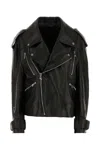 Attico Black Leather Oversize Bomber Jacket In Black
