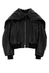 Attico Oversized-collar Leather Jacket In Black