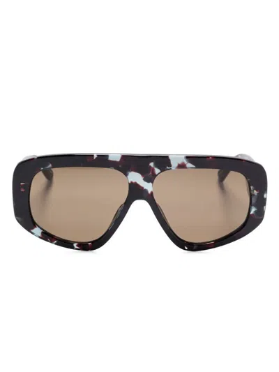 Attico Leopard Print Sunglasses With Logo In Brown