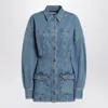 Attico Neutrals Denim Long Puffed Sleeves Mini Dress In Blue