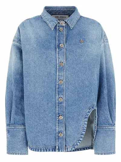 ATTICO THE ATTICO LIGHT BLUE DENIM SHIRT JACKET WITH LOGO EMBROIDERY
