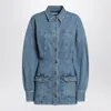 Attico Denim Mini Dress Front Pockets Long Sleeves In Blue