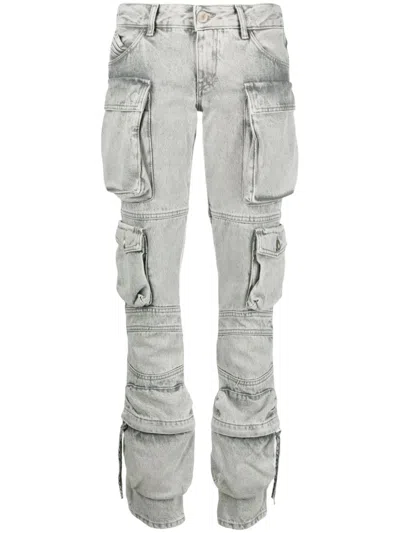 Attico The  Light Grey Cotton Denim Trousers In Neutral