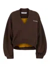 Attico Brown Cropped Sweatshirt With V Neck And Logo Lettering On The Front In Cotton Woman In Brown