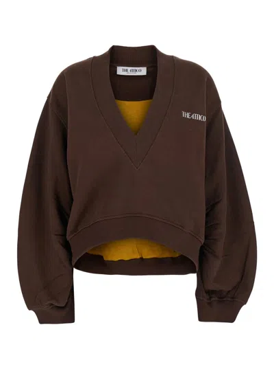Attico The  Logo Cotton Sweatshirt In Brown