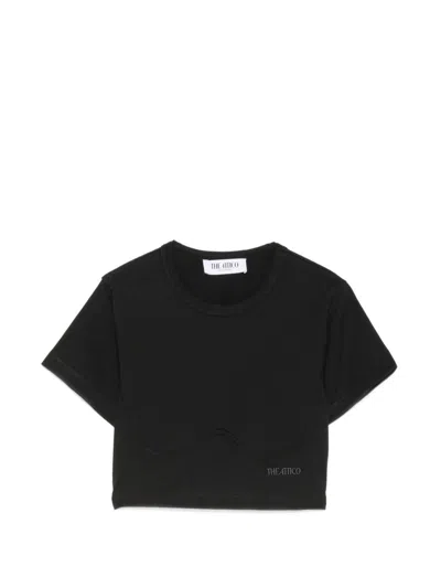 Attico Black Cotton Embroidered Logo Crop T-shirt The
