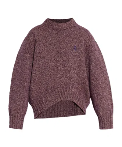 Attico The  Logo Embroidered Asymmetric Knitted Jumper In Brown