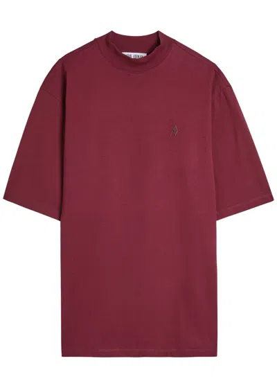 Attico The  Logo-embroidered Cotton T-shirt In Burgundy