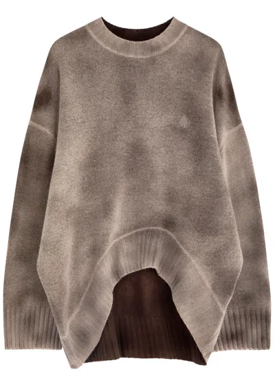 Attico The  Logo-embroidered Faded Wool-blend Jumper In Taupe