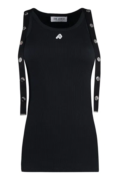 Attico The  Logo Ribbed Cotton Tank Top In Black