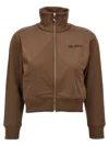 Attico Cropped Brown Sweatshirt With Embossed Logo In Brown