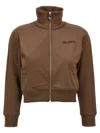 Attico Cropped Brown Sweatshirt With Embossed Logo In Brown