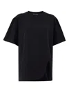 Attico Asymmetric Oversized Round Neck Short Sleeve Top In Black