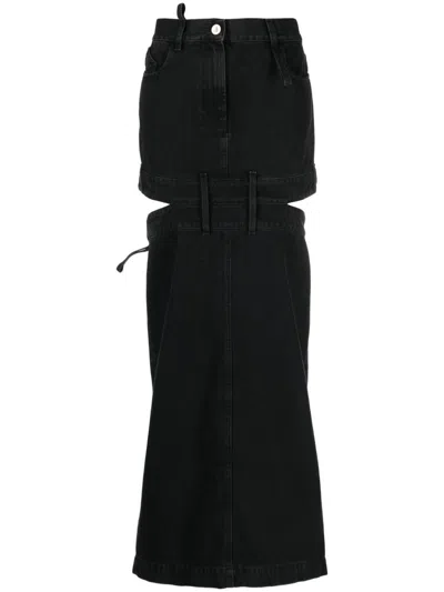 Attico The  Logo-embroidered Denim Skirt In Black