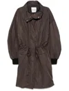 Attico Long Coat With High Collar And Drawstring Waist In Brown