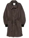 Attico Long Coat With High Collar And Drawstring Waist In Brown