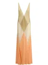 Attico The  Long Tulle Dress With Geometric Inserts In Beige