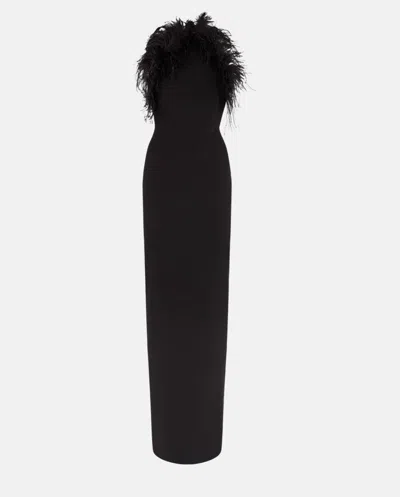 Attico Long Dress Cady Ostrich Feathers Detail In Brown