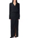 Attico Black Long Sleeve Midi Dress With Side Slit