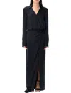 Attico Long Satin Shirt Dress In Black
