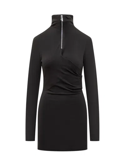 Attico The  Long Sleeve Dress With High Neck In Black