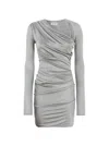 Attico Draped Satin Long Sleeved Mini Dress In Grey